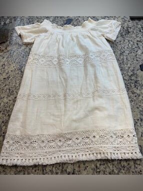 American Eagle Outfitters Cream Lace-Trim Mini Shift Dress